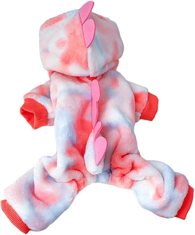 Dinosaur Dog Clothes for Small Dog Girl Boy, Fleece Winter Puppy Hoodies with Leash Ring, Cold Weather Coat for Cat, Funny Dinosaur Costume for Christmas Halloween (Pink, Medium)