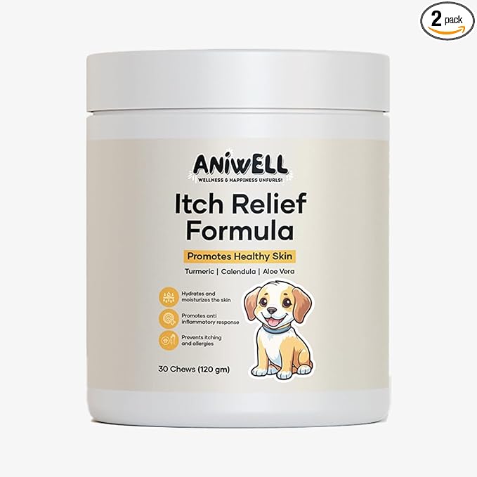 Itch Relief Chews for Dogs – Anti Itch Dog Allergy Relief | Borage Oil, Omega 3, Vitamin E | Dog Itching Skin Relief, Hot Spot Treatment, Seasonal Allergy Supplement | Soft Chews | Pack of 2