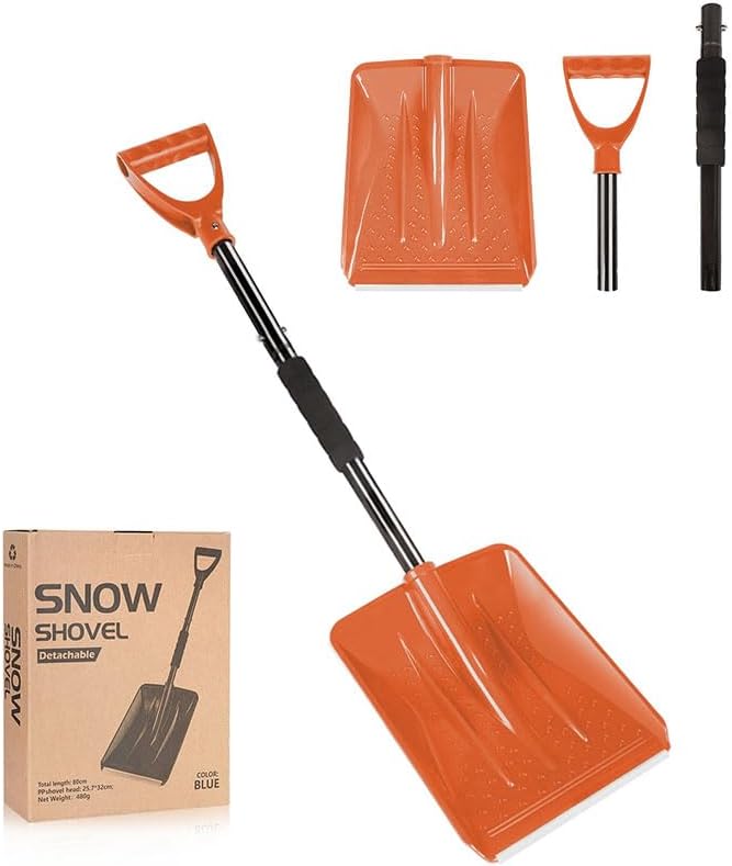 Snow Shovel，2026 Upgraded Lightweight Steel Handle Snow Removal Tool, Kids Snow Shovel, Suitable for Emergencies, Car Driveways, Gardens, Camping (Orange