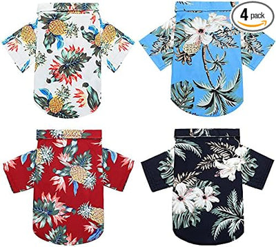 Weewooday 4 Pieces Small Pet Summer T-Shirts Hawaii Style Floral Pet Dog Shirt Breathable Cool Clothes Beach Seaside Puppy Sweatshirt for Puppy(Cute Style,X-Large)