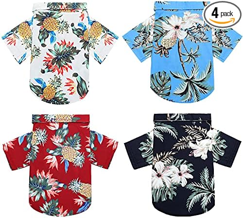 4 Pieces Small Pet Summer T-Shirts Hawaii Style Floral Pet Dog Shirt Breathable Cool Clothes Beach Seaside Puppy Sweatshirt for Puppy(Cute Style,Small)