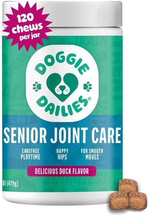 Advanced Senior Hip and Joint Supplement for Dogs, Glucosamine Chondroitin, Premium Hip and Joint Chews for Dogs All Breeds & Sizes, Dog Vitamins and Supplements, (Duck) 120 Chews