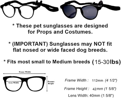 G002 Dog Pet Clear Lens Costume Glasses Small to Medium Breeds 12LBS~30LBS Prop Photoshoot Sunglasses (Panto Black-Clear)