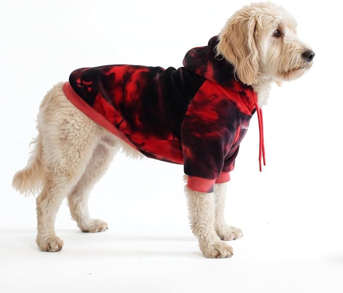 Spark Paws Dog Hoodie – Premium Dog Sweater for Small, Medium, and Large Dogs | Warm Outfits for French Bulldogs, Pitbull, Puppy, Winter Jacket Alternative - Red & Black - 2XL