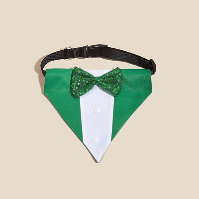 Tuxedo Dog Collar for Wedding Engagement and Birthday, Formal Dog Bandana Collar Costume with Bow Tie and Adjustable Buckle,Suitable for Small Medium Large Dog. (Green, L)