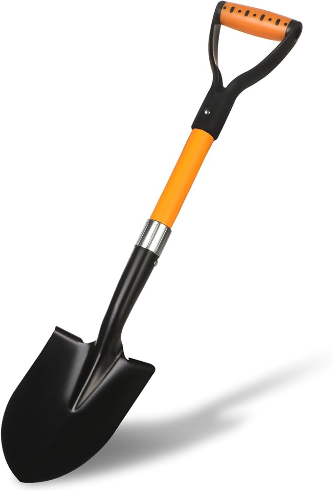 28-Inch Mini Garden Shovel, Kids Small Shovel, Fiberglass Handle with D-Grip & Alloy Steel Head for Car Emergency Kit, Beach, Planting & Light Duty Digging (Orange)