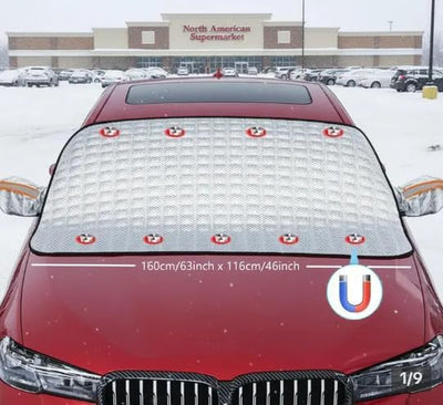Magnetic Car Windshield Snow Cover, 4-Layer Thick Waterproof Windproof Protector, Ice Sun Frost Shield, Universal Fit for SUV Truck Sedan Van