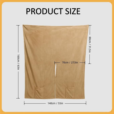 Cordless Wearable Heated Throw Blanket – Large 63"×55" Battery Powered Plush Heating Throw, Dual-Sided Flannel, USB/DC Rechargeable Heated Blanket for Camping, Car, Office & Home (Khaki)