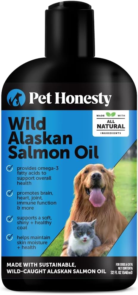 Wild Alaskan Salmon Oil for Dogs & Cats - Omega-3 Fish Oil with EPA + DHA Omega Fatty Acids, Sockeye Salmon, Skin & Coat Support, Pure Food Topper, Supports Joints, Brain & Heart Health - 32 oz