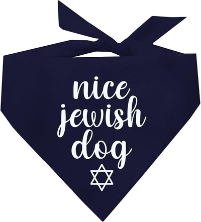 Nice Jewish Dog Bandana | 100% Cotton | Made in USA | Passover | Hanukkah | Yom Kippur | Rosh Hashanah | Jewish Celebration | Bar & Bat Mitzvah | Navy, X-Small (930)