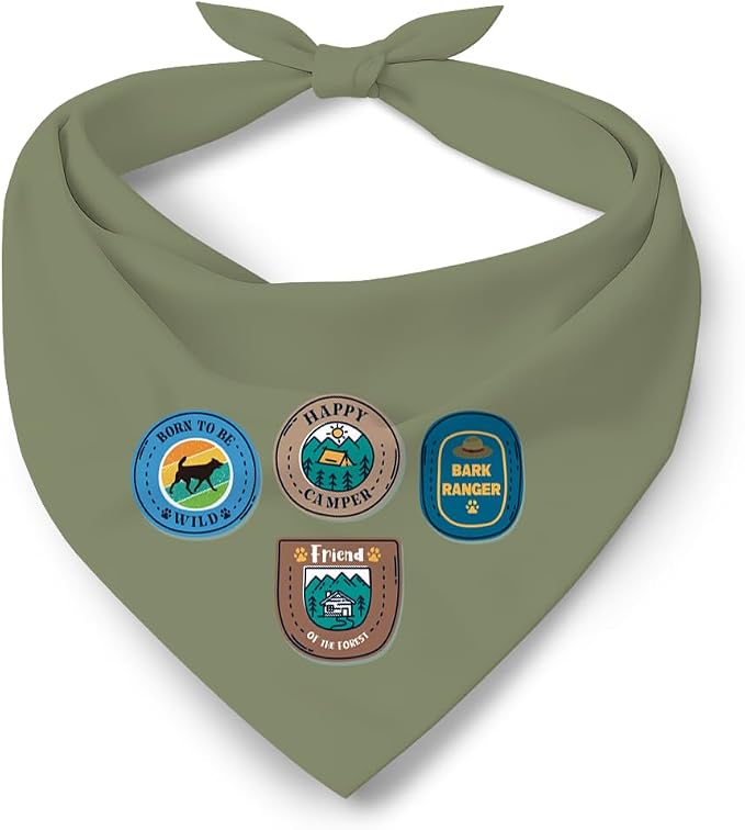 Camping Badge Dog Bandana, Camping Nature Themed Pet Scarf, Adjustable Triangle Dog Scarf, Outdoor Pets Accessory Bandana for Small and Medium Dogs