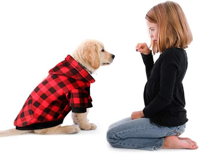 Red Plaid Dog Hoodie Sweater for Large Dogs Pet Clothes with Hat and Pocket（L）
