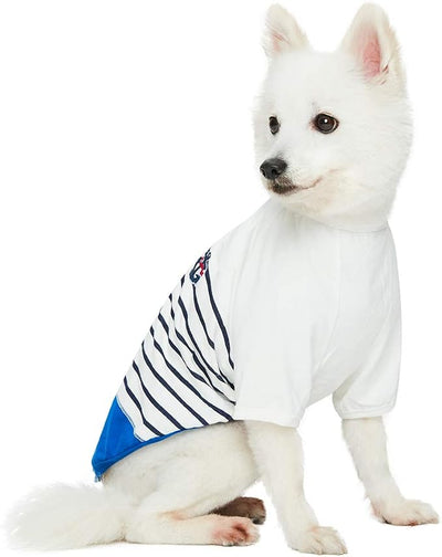 Blueberry Pet Soft & Comfy Summer Vacation Beach Cotton Dog T-Shirt in Blue Stripes, Sea Lover Shirt Tank Top Clothes, Back Length 12", for Small Medium Dogs