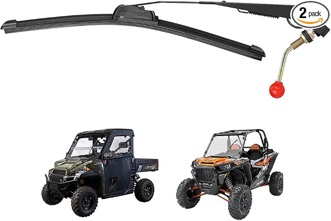 KEMIMOTO UTV Windshield Wiper Kit Hand Operated for Hard Coated Or Glass Compatible with Maverick X3 Commander Defender Pro Golf Cart 2PCS