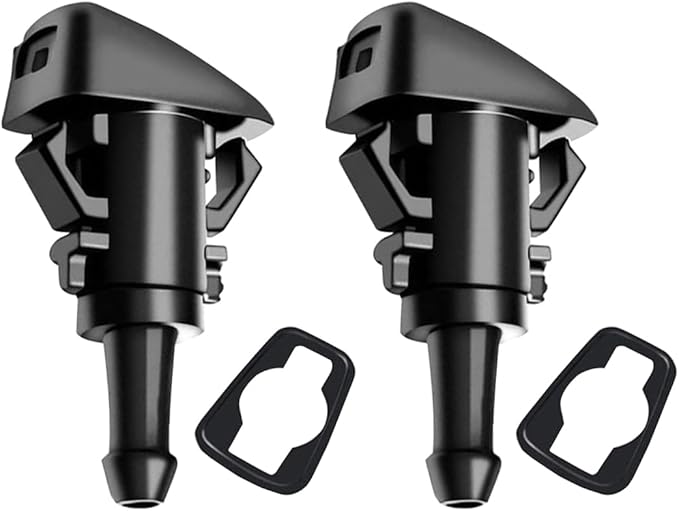 AUCELI Car Windshield Washer Nozzles, 2PCS OEM#4805742AB Vehicle Front Windscreen Fluid Jet Kit, Automotive Wind Screen Wiper Spray Head Replacement Compatible with Charger Journey Compass (Black)