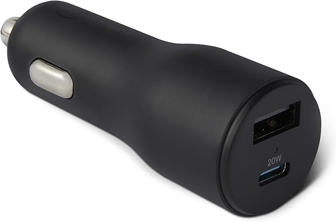 Fast-Charging Car Charger, Dual-Port, 1 USB-C + 1 USB-A, 32W, Multi-Device Compatibility, Safety Features, Black