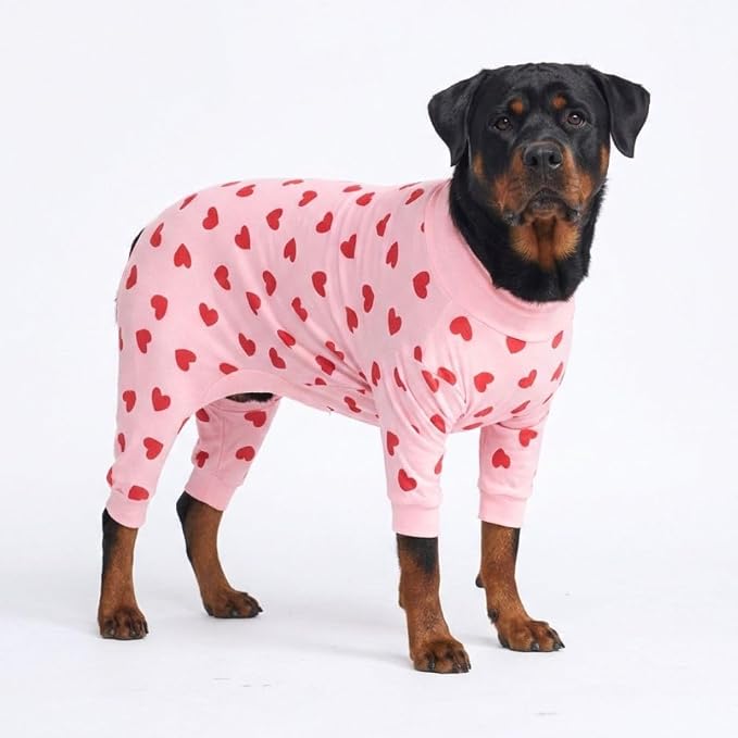 Spark Paws Dog Pajama, Dog Recovery Suit Male, Onesie, Ultra-Soft and 4-Way Stretch, for Small Medium and Large Breeds - Pink Hearts - 4XL