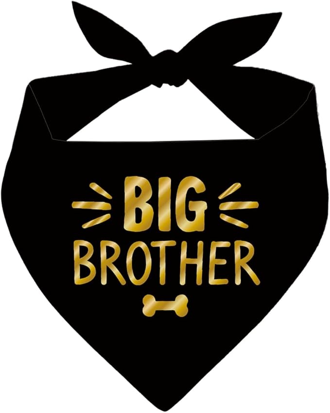 Big Brother Dog Bandana, Black Gold Pet Dog Scarf Accessories, Pregnancy Announcement Big Brother Baby Reveal, Pet Dogs Triangle Scarf, Dogs Bandana for Small Medium