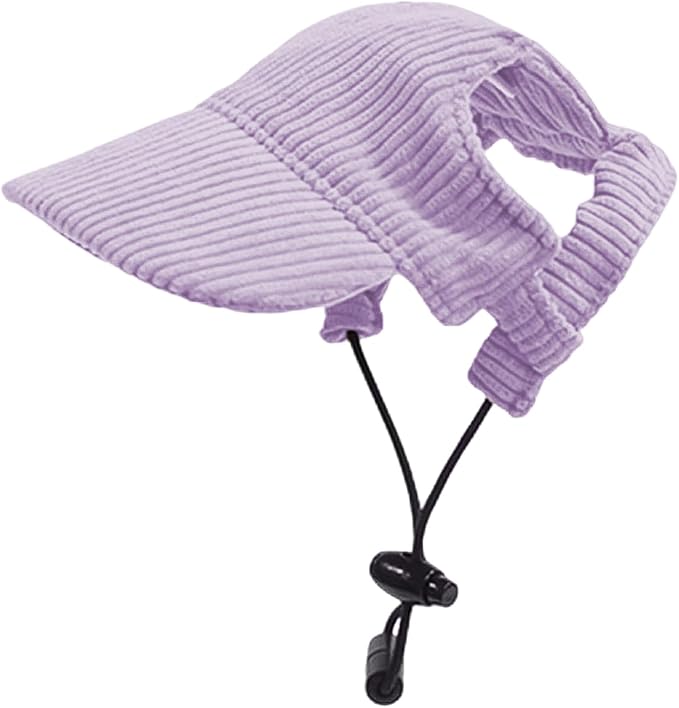 Dog Baseball Cap, Dog Cat Summer Beach Visor Hat with Ear Holes, Adjustable Puppy Sunbonnet Headdress (Purple, Small)