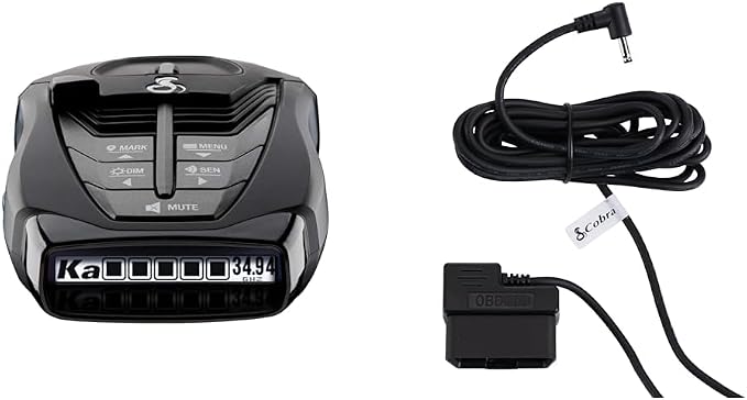 Cobra RAD 480i Laser Radar Detector + OBDII Power Cord Bundle – Long Range Detection, Bluetooth, Apple CarPlay and Android Auto Compatible, Front and Rear Detection, Digital Signal Processing, Black