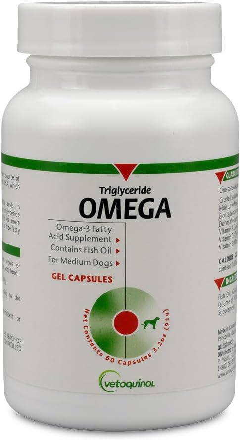Triglyceride OMEGA - Fish Oil for Dogs & Cats - Supports Healthy Skin, Coat & Normal Immune Response - Supplement with Vitamin Blend for Heart, Eye, Bone & Muscle Support - 60 Capsules