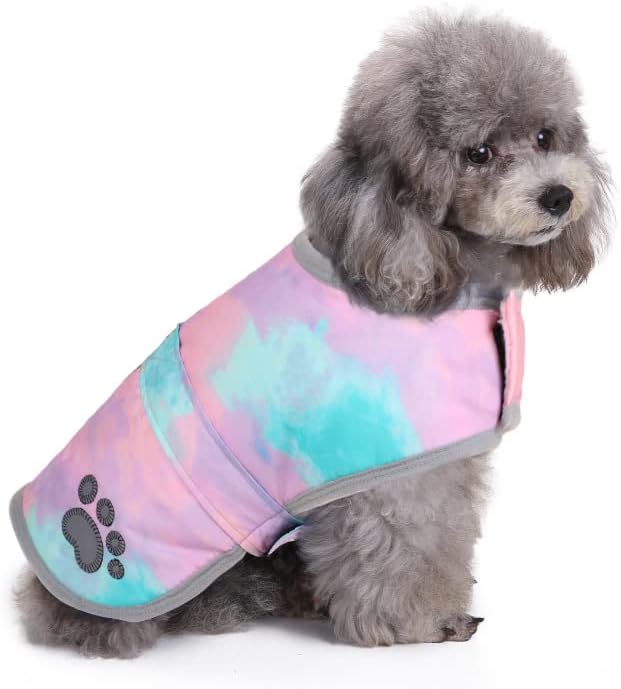 Dog Winter Coat, Cold Weather Polyester Jacket for Dogs, Waterproof Reflective Reversible, for Small, Medium and Large Dogs (Tie-Dye, M)
