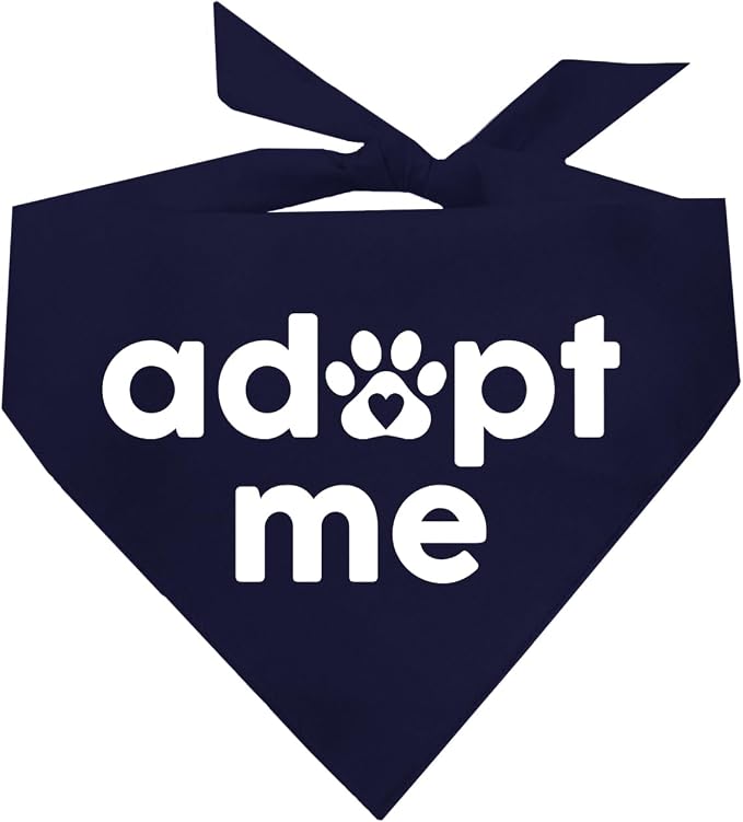 Adopt Me Dog Bandana | 100% Cotton | Made in USA | Adoption Event Prop Photoshoot | Rescue | Puppy | New Dog | Navy, One Size (326)