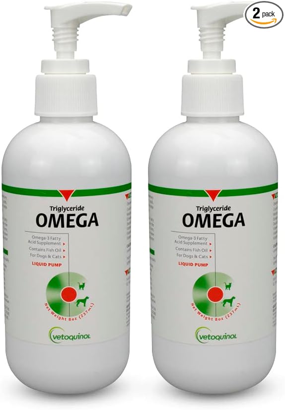 Triglyceride OMEGA - Fish Oil for Dogs & Cats - Supports Healthy Skin, Coat & Normal Immune Response - Supplement with Vitamin Blend for Heart, Eye, Bone & Muscle Support - 8 oz (Pack of 2)
