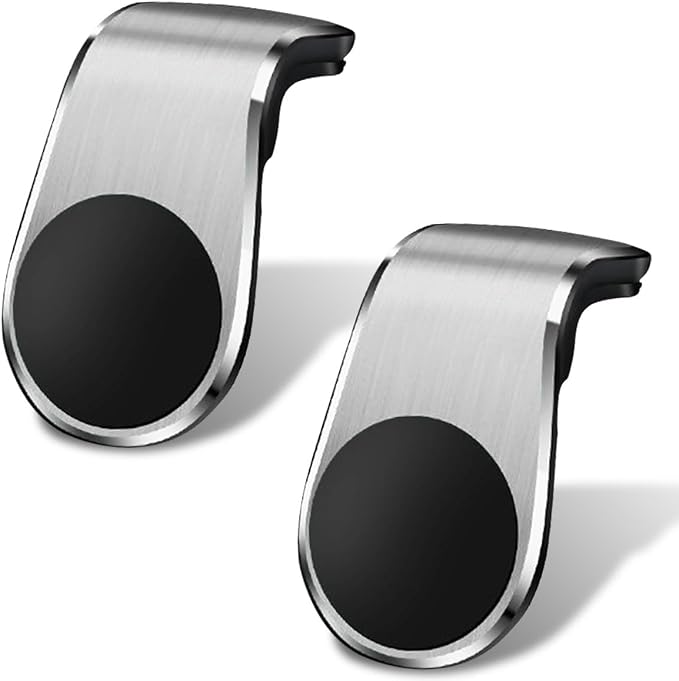 YoRise Magnetic Car Phone Holder, L Type 360° Rotatable Adjustable Car Air Vent Cellphone Mount, No-Hand Clip-On Navigation Bracket, Universal Vehicle Smartphones Stand Accessories (Silver-2PCS)