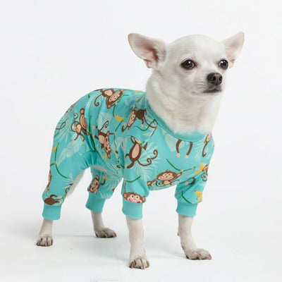 Spark Paws Dog Pajama, Dog Recovery Suit Male, Onesie, Ultra-Soft and 4-Way Stretch, for Small Medium and Large Breeds - Monkey Business - S