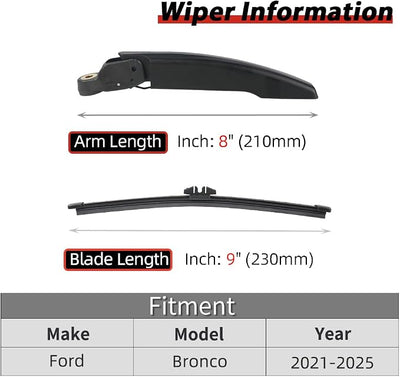 OTUAYAUTO Rear Windshield Wiper Replacement for Ford Bronco 2021-2025 Back Wiper Arm and Blade Assembly
