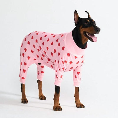 Spark Paws Dog Pajama, Dog Recovery Suit Male, Onesie, Ultra-Soft and 4-Way Stretch, for Small Medium and Large Breeds - Pink Hearts - 3XL