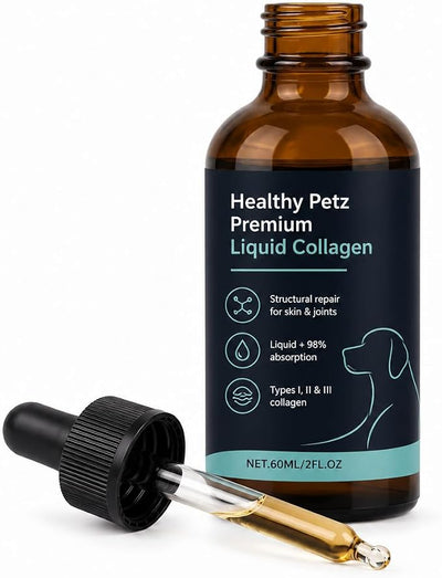 Healthy Petz Premium Liquid Collagen for Dogs, Supplement with Collagen, Hyaluronic Acid & Vitamins C, Support for Skin & Joints & Gut & Overall Vitality, 60ml/2FL OZ