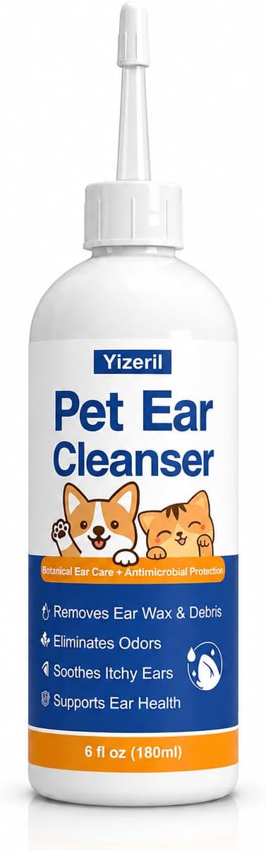Dog Ear Wash - 180ml Gentle Cat Ear Cleaner Solution, Removes Ear Wax Debris and Ear Odor, Pet Ear Drops Liquid for Routine Ear Care