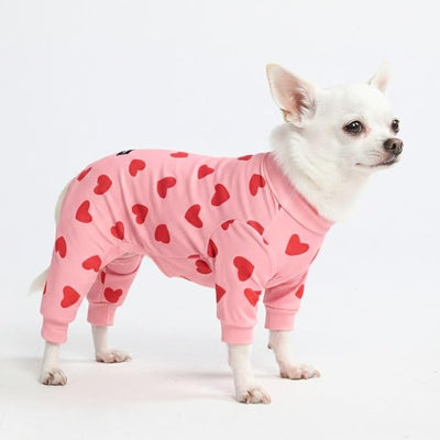 Spark Paws Dog Pajama, Dog Recovery Suit Male, Onesie, Ultra-Soft and 4-Way Stretch, for Small Medium and Large Breeds - Pink Hearts - S