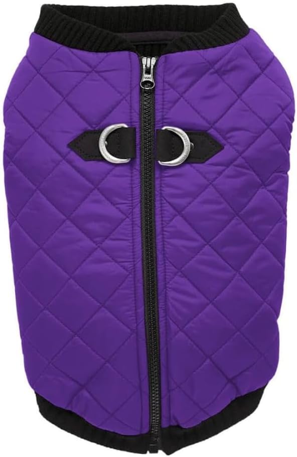 Fashion Vest Dog Jacket - Violet, Large - Warm Zip Up Dog Bomber Vest with Dual D Ring Leash Water Resistant for Small to Medium Dogs