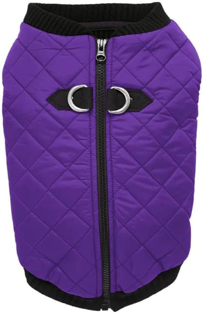 Gooby Fashion Vest Dog Jacket - Violet, Small - Warm Zip Up Bomber Vest with Dual D Ring Leash - Winter Water Resistant Small Dog Sweater