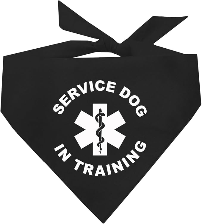 Service Dog in Training Dog Bandana | 100% Cotton Adjustable Triangle |Service Dog | Working Animal | Assistance |Black, One Size (289)