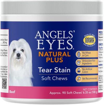 Angels' Eyes Natural Tear Stain Prevention Soft Chews for Dogs | Beef Flavor | 90 Count | Daily Supplement for All Breeds | No Wheat or Corn | Eyebright, Cranberry & Curcumin | NASC Quality