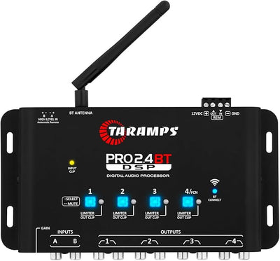 Taramps Pro 2.4 BT Bluetooth DSP Crossover Full, Digital Signal Processor, Car Audio Equalizer with App, Gain up to 9V, 15 Band Graphic Equalization, 12 preset EQ, 2 in and 4 Out, High Level Input