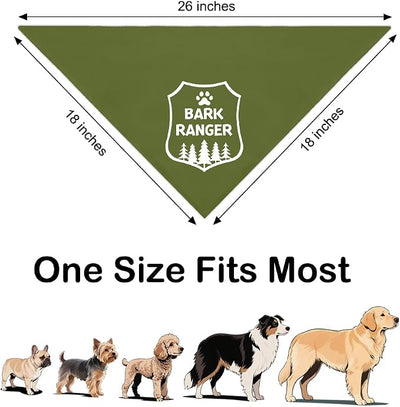 Bark Ranger Green Dog Bandana, Funny Gifts for Dog Lover Mom Dad, Puppy Scarf Photo Prop for Explore Outdoor Adventure Hiking Camping Mountain, Gifts for Ranger, Pet Scouts Bandana