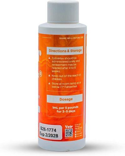 Toltrazuril, Apple Flavored 5.0% for Horses, Dogs, Cats, 120mL/4 Ounce, for Non-Food Chain Animals