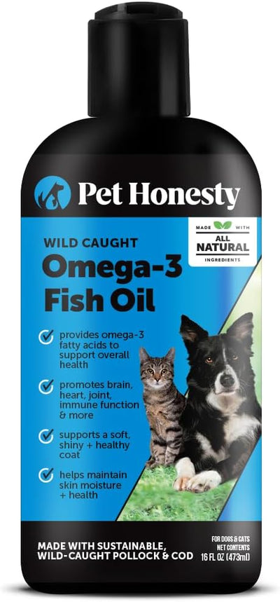 Omega 3 Fish Oil for Dogs and Cats - Liquid Fish Oil for Dogs Skin and Coat Supplement, Dog Omega 3 Fish Oil Supplement EPA + DHA, Wild Caught Pollock & Cod Oil for Dogs for Skin + Coat Health (16oz)