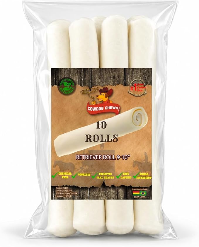 Retriever Roll 9-10 inch All Natural Rawhide Dog Treat (10 Pack)