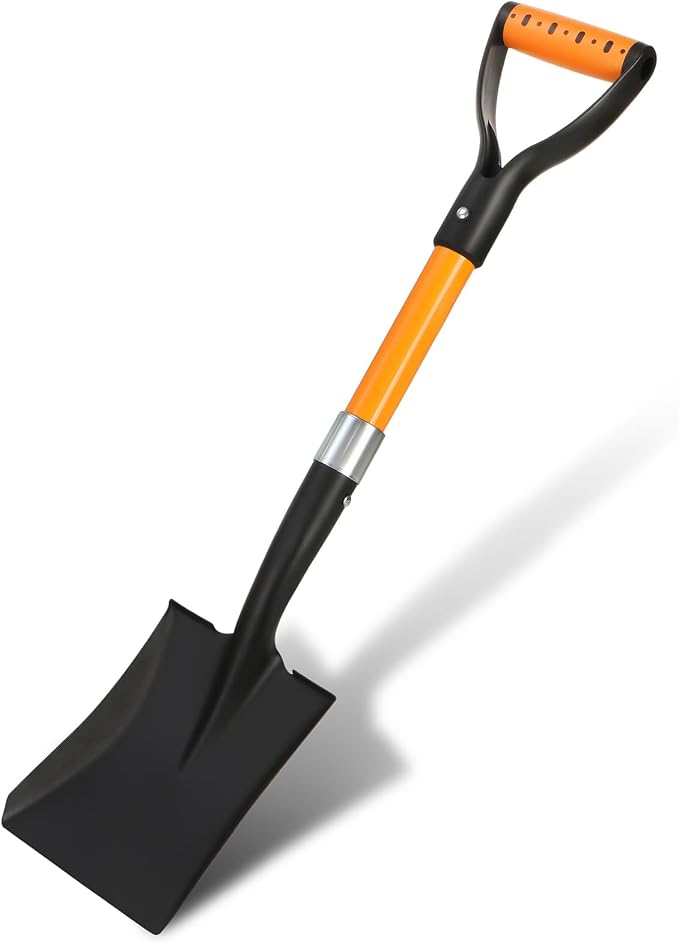 28-Inch Square Mini Transfer Shovel, Kids Small Flat Spade Shovel, Fiberglass Handle with D-Grip & Alloy Steel Head for Gardening, Land Management, Yardwork, Farming, and Outdoors