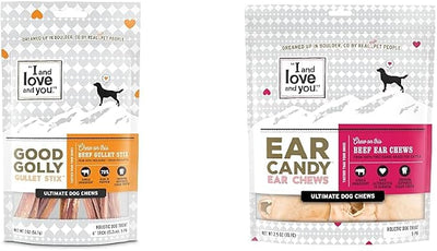 I AND LOVE AND YOU Dog Chew Bundle with Good Golly Gullet Sticks + Cow Ears.