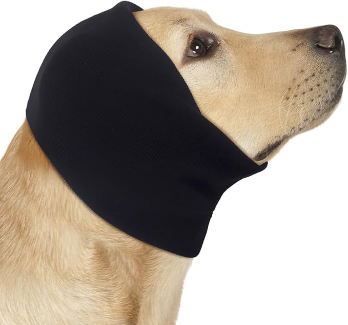 Ear Wraps for Dogs, No Shake Calming Band for Dogs, Pet Ear Muffs for Anxiety Relief/Noise Protection, Dog Neck and Ear Warmer, Pet Snoods for Thunder, Lightning, Fireworks (Head Circle:9.8"-14.9")