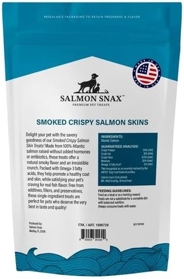 Dog Treats, Smoked Salmon Skin, Grain-Free, Omega-3, 12 oz | Crispy smoked texture dogs crave, 100% wild salmon, high-protein single-ingredient snack, Omega-3 rich, grain-free, 12 oz bag