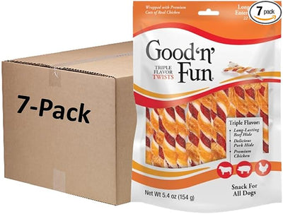 Good 'N' Fun Triple Flavor Twist Rawhide Treats for Dogs, 22 Count (7 Pack)