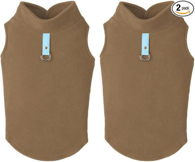 Gooby Fleece Vest Dog Sweater - Clay, Medium - Warm Pullover Fleece Dog Jacket with O-Ring Leash - Winter Small Dog Sweater Coat - Cold Weather Dog Clothes for Small Dogs Boy or Girl (Pack of 2)